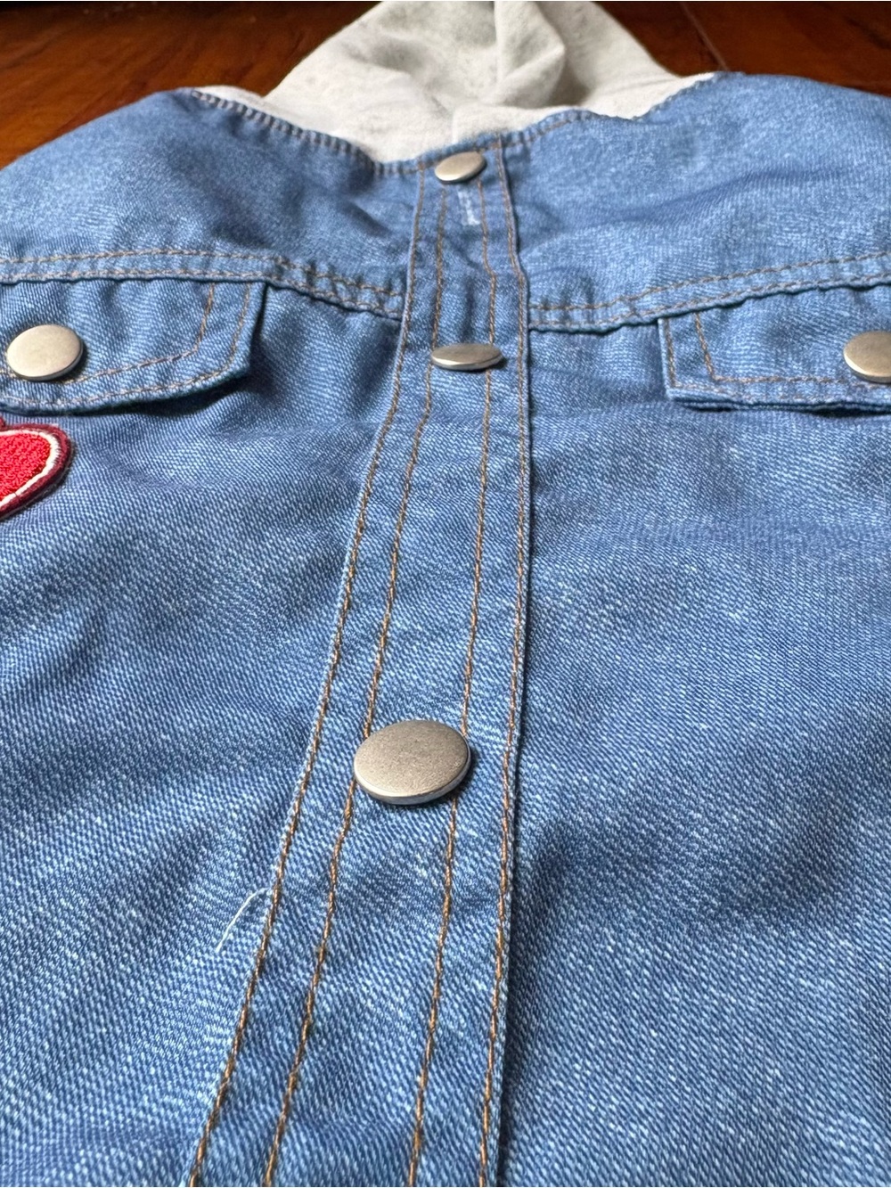 TOP PAW Blue Denim Patched Hoodie Dog Jacket – Size M